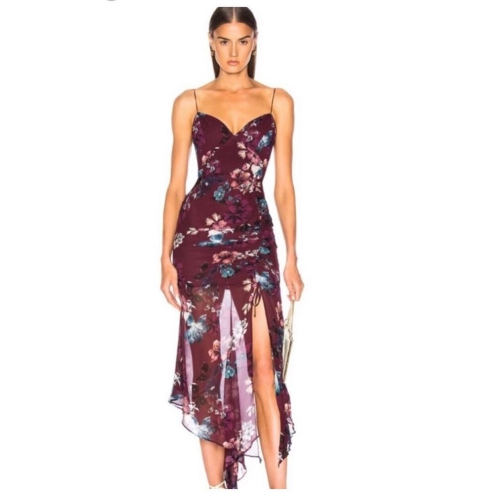 NICHOLAS Women's Burgundy Silk Floral Sweetheart Neckline Sheath Dress Size US 0